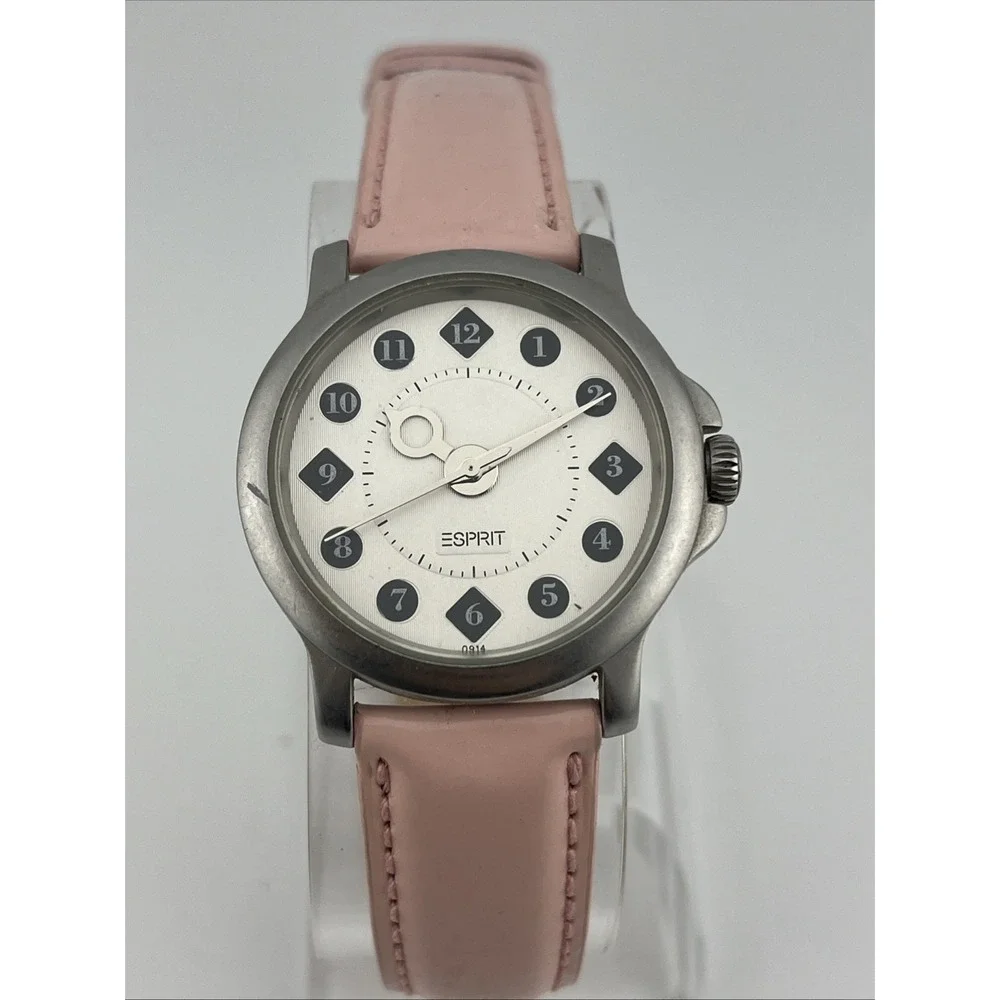 Vintage‎ Espirit Watch Women 35mm Silver Case Pink Leather Band- New Battery